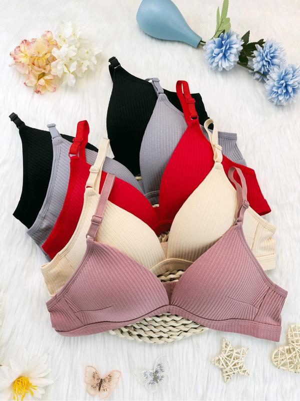 Women's Solid Color Wireless Bra, Breathable Comfortable Textured Bra, Lingerie for Women, Softness Lightweight Lingerie for All Seasons, Women's Clothing