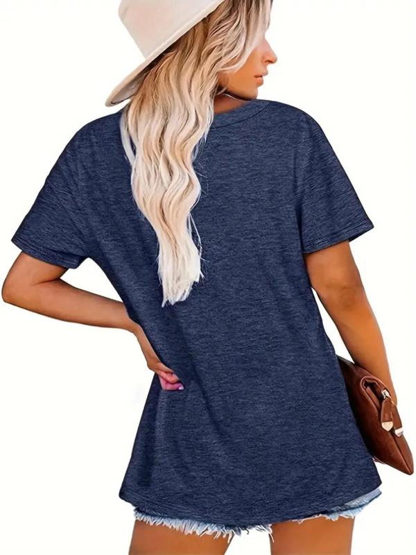 Women's Letter Print Round Neck Tee, Casual Short Sleeve Crew Neck T-Shirt for Summer, Fashion Women's Top for Daily Wear