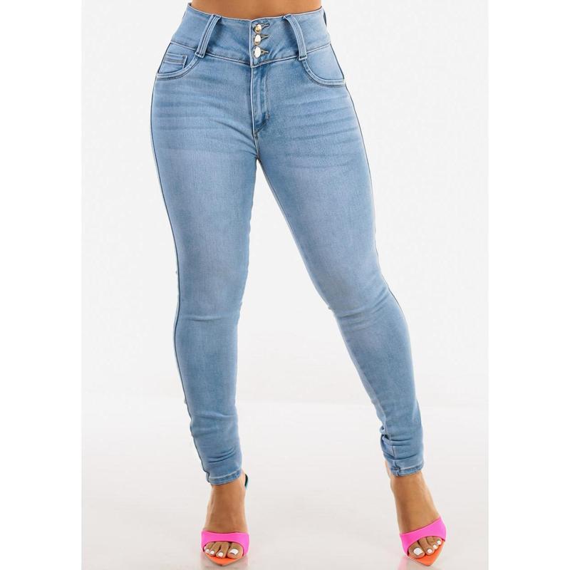 Super High Waist Butt Lifting Skinny Jeans Light Blue