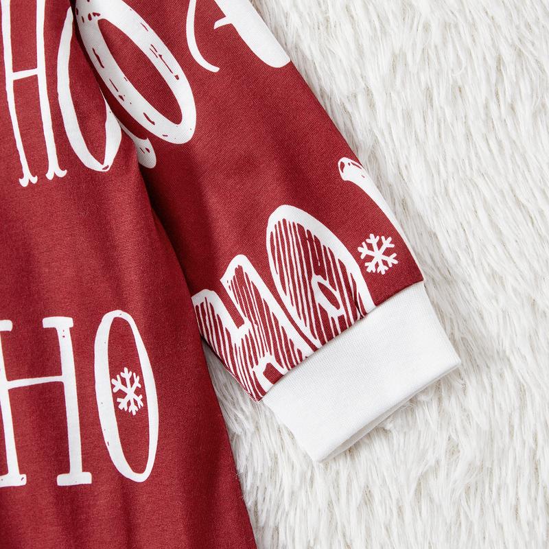 PatPat Christmas Family Matching Allover Letter Print Burgundy Long-sleeve Naia Pajamas Sets