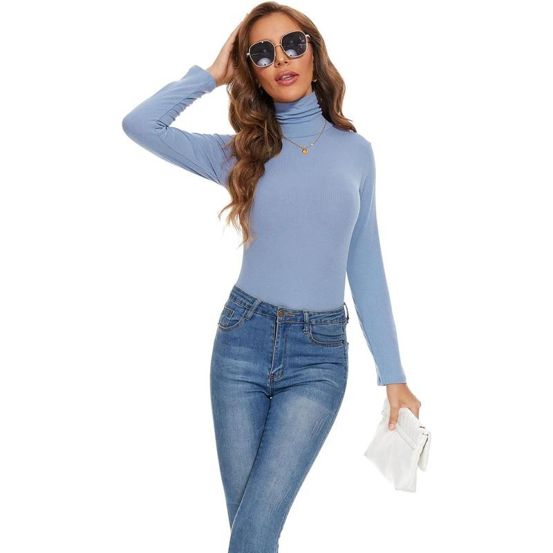 Women Mock Turtleneck Long Sleeve Shirt Pullover High Neck Undershirt Ribbed Thermal Shirts