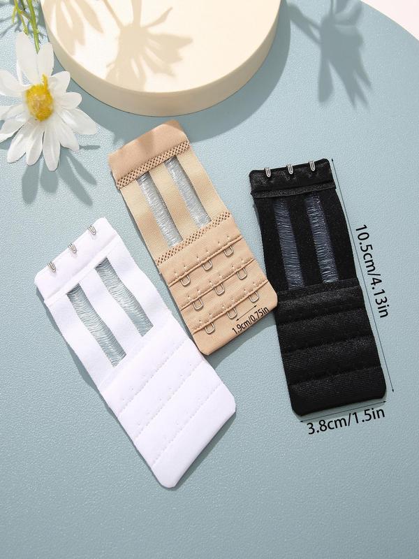 Women's 3pcs Solid Invisible Bra Hook Strap, Versatile Casual Bra Extender, Lingerie Accessories for Daily Wear