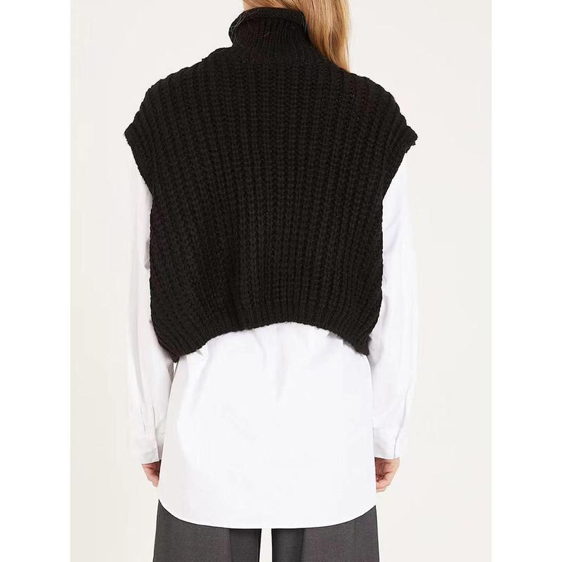 New Fashion Women's Knitted Sweaters Vest Cable Sleeveless Turtleneck Loose Casual Pullover Crop Tops