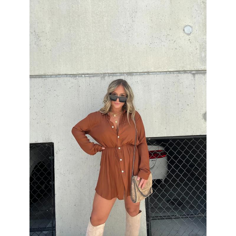 Women's Long Sleeve Jumpsuit With Button Fashion Shirt Dress