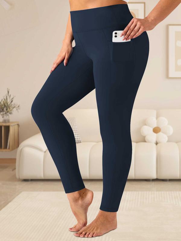  Solid High Waist Pocket Leggings, Casual Comfy Breathable Skinny Pants for Daily Wear, Women's Bottoms for All Seasons