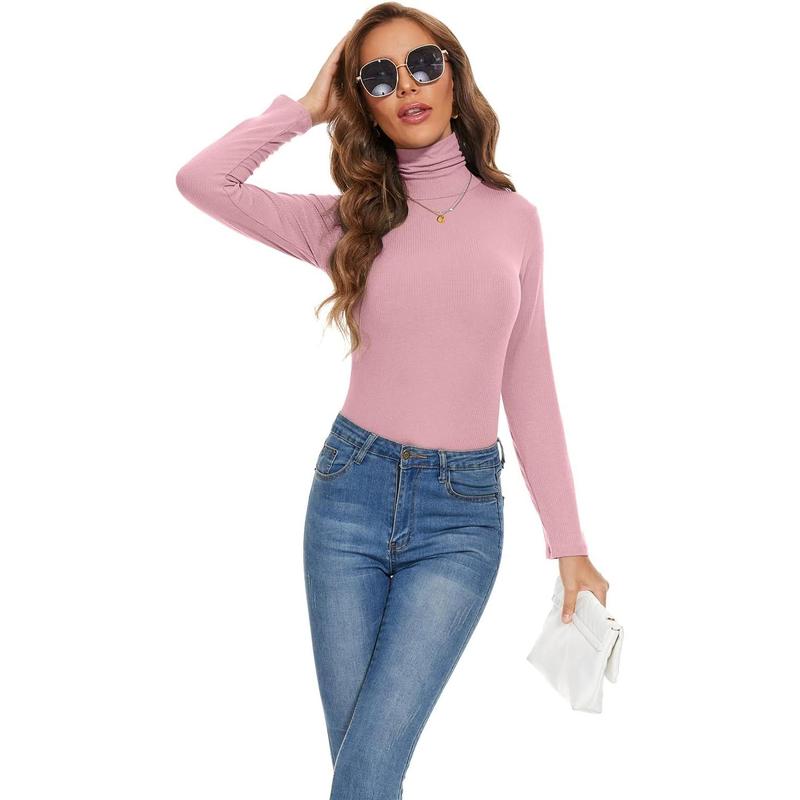 Women Mock Turtleneck Long Sleeve Shirt Pullover High Neck Undershirt Ribbed Thermal Shirts