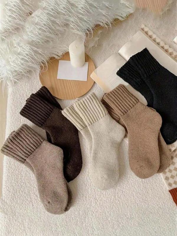 Women's Solid Mid-calf Socks, Casual Soft Comfy Warm Socks for Fall & Winter, Women's Socks for Daily Wear