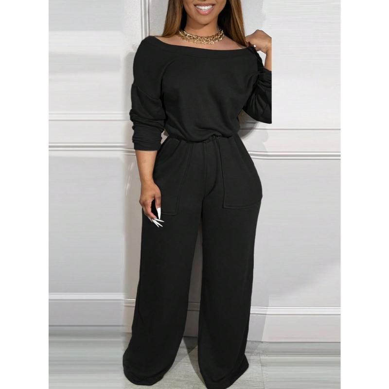 ChicMe Off Shoulder V-Back Stretchy Waist Pocket Design Jumpsuit