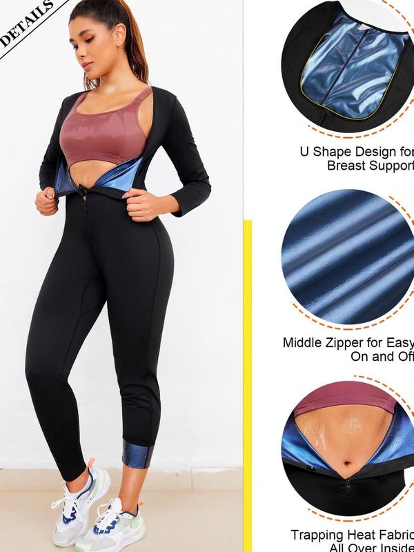 Women's Solid Color Minimalist Zip Up Sauna Body Shaping Jumpsuit, Comfort Compression Tummy Control Girdle Highwaist Shaper for Lady, Summer Wear, Women Shapewear Bodysuits, Womenswear