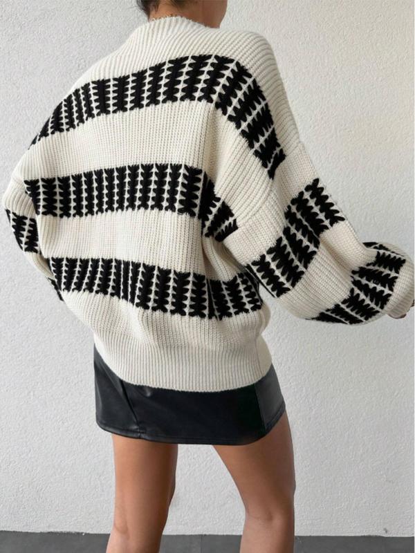 Women's Colorblock Striped Drop Shoulder Sweater, Casual Long Sleeve Round Neck Jumper for Fall & Winter, Pullover Sweaters for Women, Fashion Ladies' Knitwear for Daily Wear, Fall Clothing