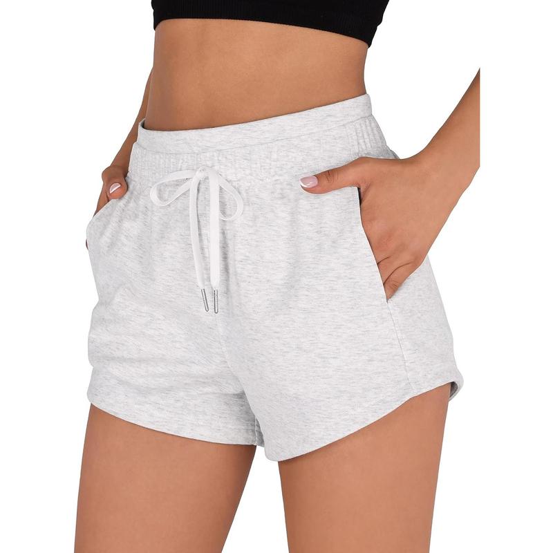 Women's Sweat Shorts with Pockets Cotton French Terry Drawstring Summer Workout Casual Lounge Shorts Womenswear Bottom Underwear Lady