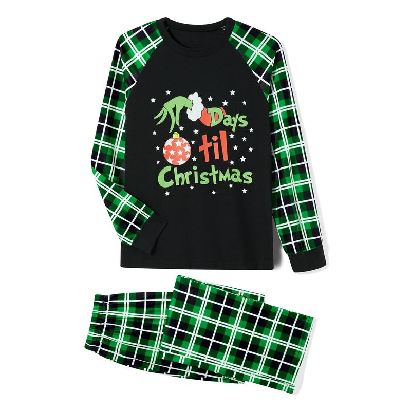 Christmas Family Pajama Set Long Sleeve Letter Printed T-shirt Free Plaid Pants Family Set Crewneck Womenswear