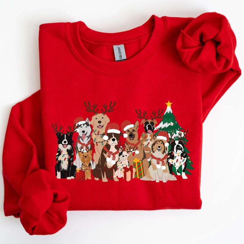 Christmas Dogs, Antlers, Reindeer, Santa, Dog Lover Sweatshirt, Crew Neck, Women's, Crewneck