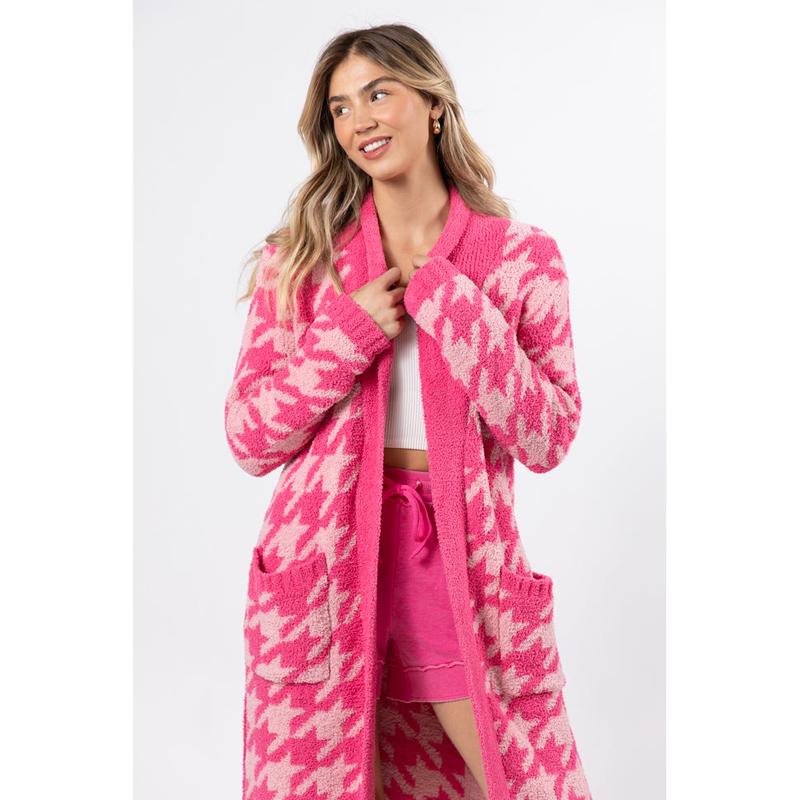 It Was All A Dream Pink Tonal Houndstooth Robe DOORBUSTER