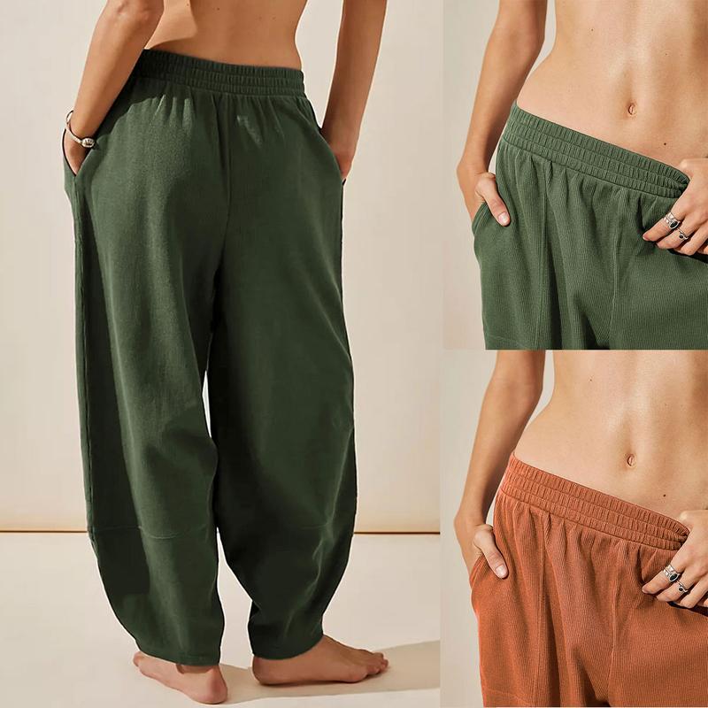 Tanming Womens Cotton Wide Leg Pants Elastic Waisted Baggy Loose Beach Palazzo Harem Pants with Pockets