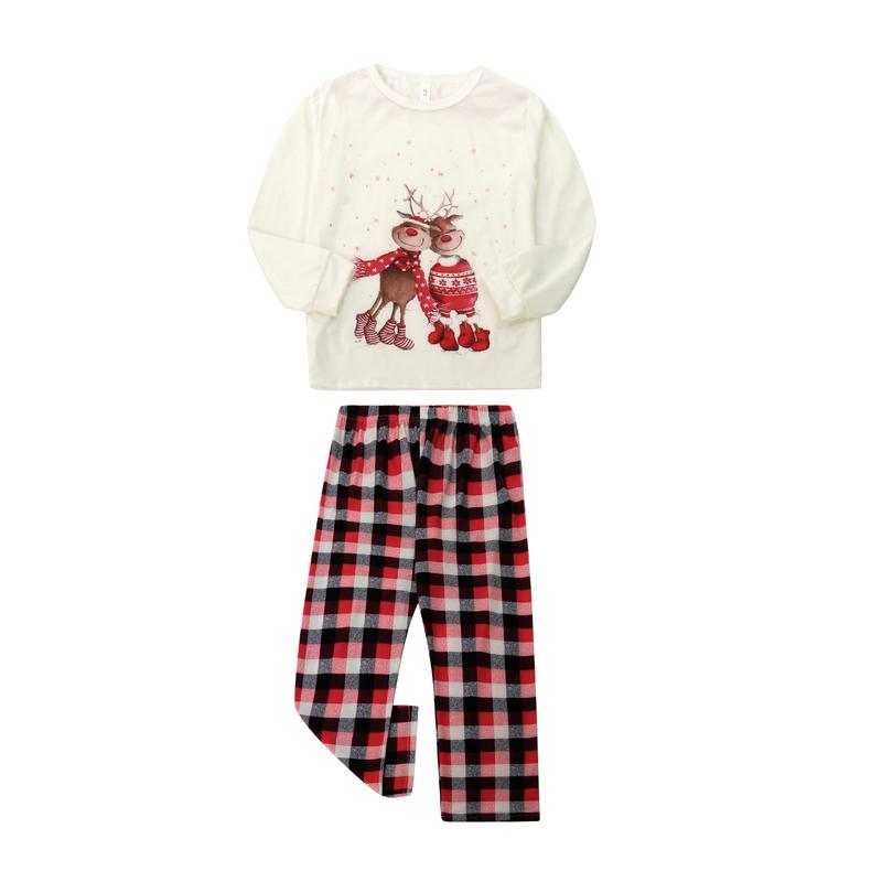 Matching Christmas Pajamas For Family, Cartoon Elk Plaid Pattern Elastic Waist Parent-child Clothing