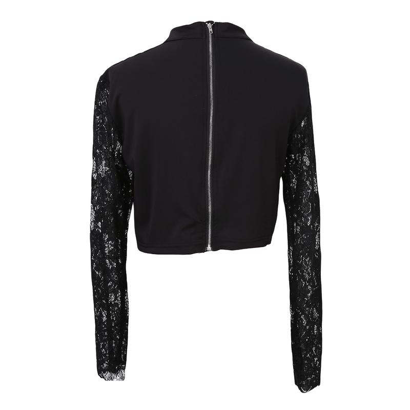 Women Sexy Lace Patchwork Tops Long Sleeve Push Up See-through Crop Tops Ladies Summer Spring Low-cut Slim Blouses