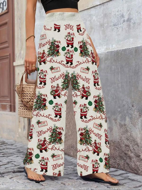  Floral Print High Waist Wide Leg Pants, Casual Comfy Trousers for Women, Women's Bottoms for Fall & Winter