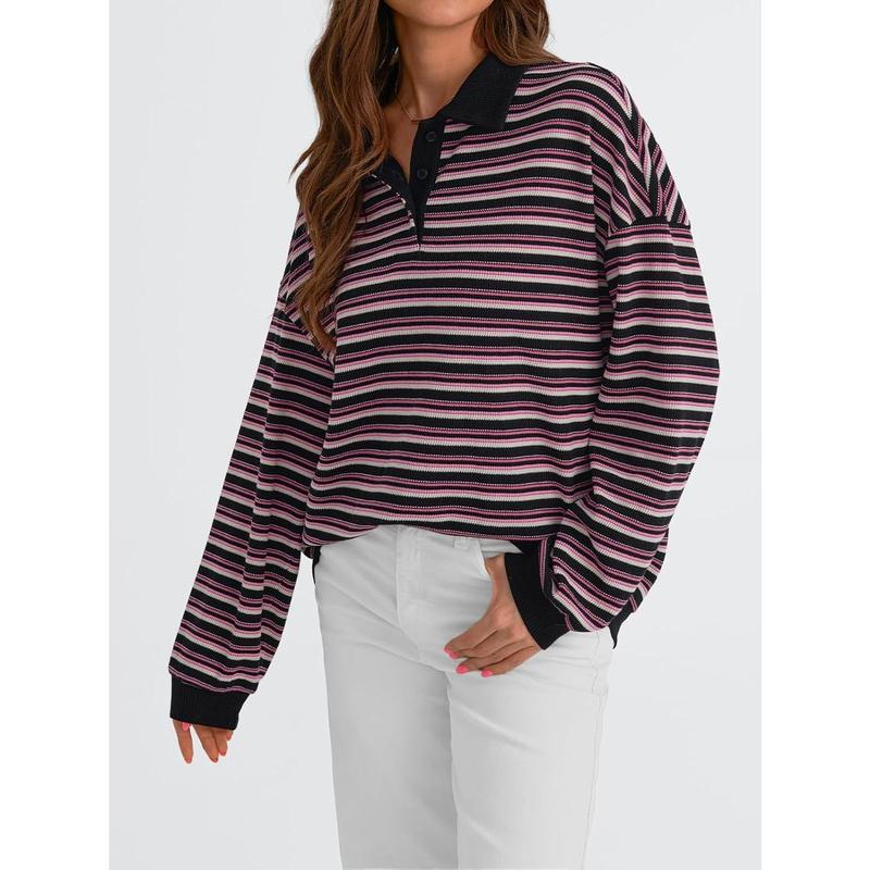 Women's Oversized Striped Polo Sweatshirt