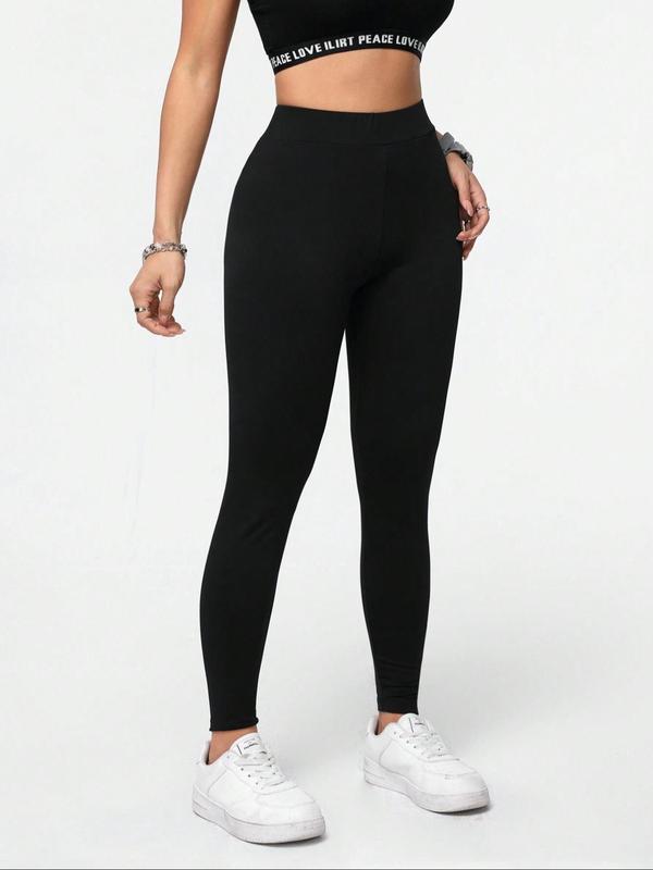 Women's Solid High Waist Leggings, Casual Comfy Breathable Skinny Pants for Daily Wear, Ladies Bottoms for Spring & Fall