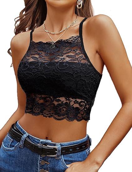 Avidlove Lace Bralette for Women High Neck Camisoles Racerback Double-Layered Crop Top Womenswear