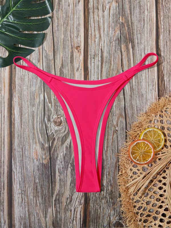 Women's Solid Drop Waist Swimsuit Thong, Casual Comfy Seamless Swimwear Bottoms, Summer Bikini Bottoms for Women