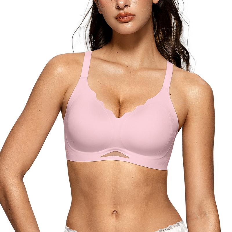 OEAK Women Seamless Bras No Underwire Push Up Wavy Neckline Wireless Bralettes Soft V Neck Full Coverage Everyday Bra