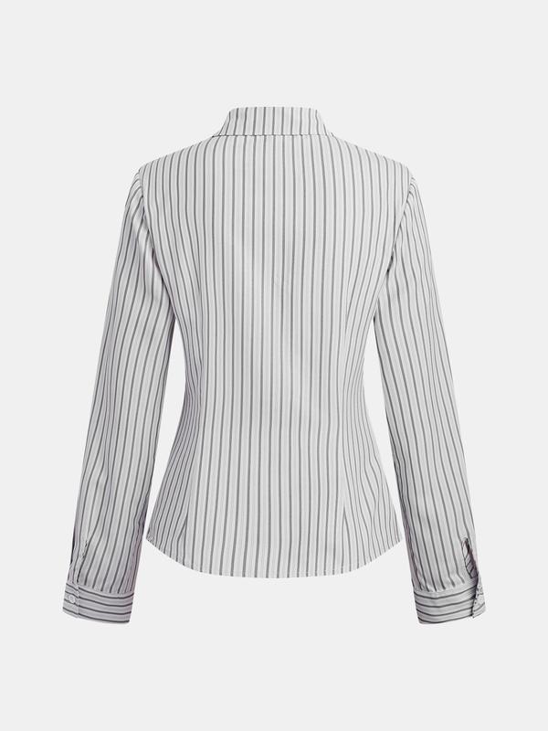 YOZY Women's Striped Print Button Front Shirt, Casual Long Sleeve Collared Blouse Top for Daily Wear, Ladies Clothes for All Seasons