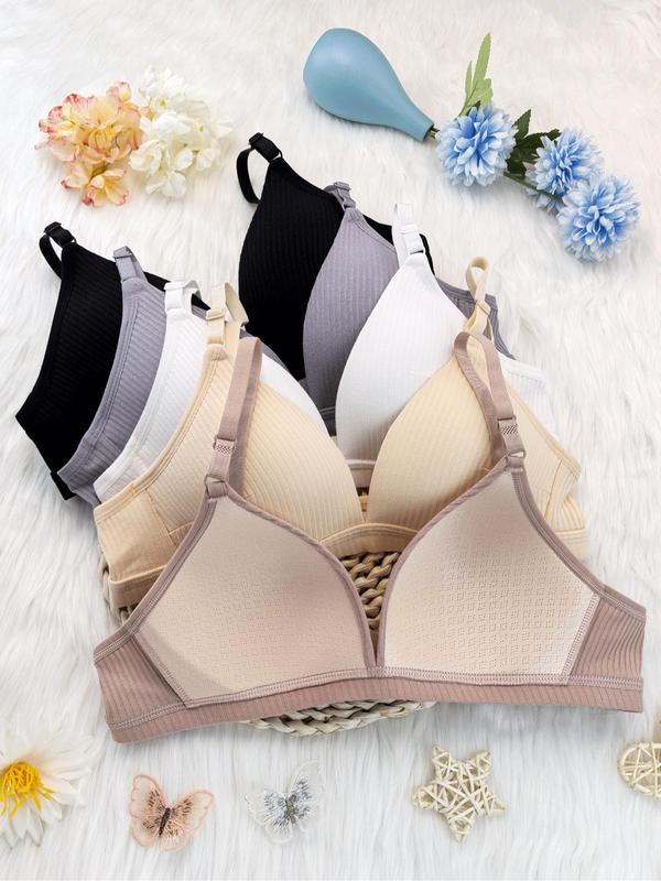 Women's Solid Color Wireless Bra, Breathable Comfortable Textured Bra, Lingerie for Women, Softness Lightweight Lingerie for All Seasons, Women's Clothing