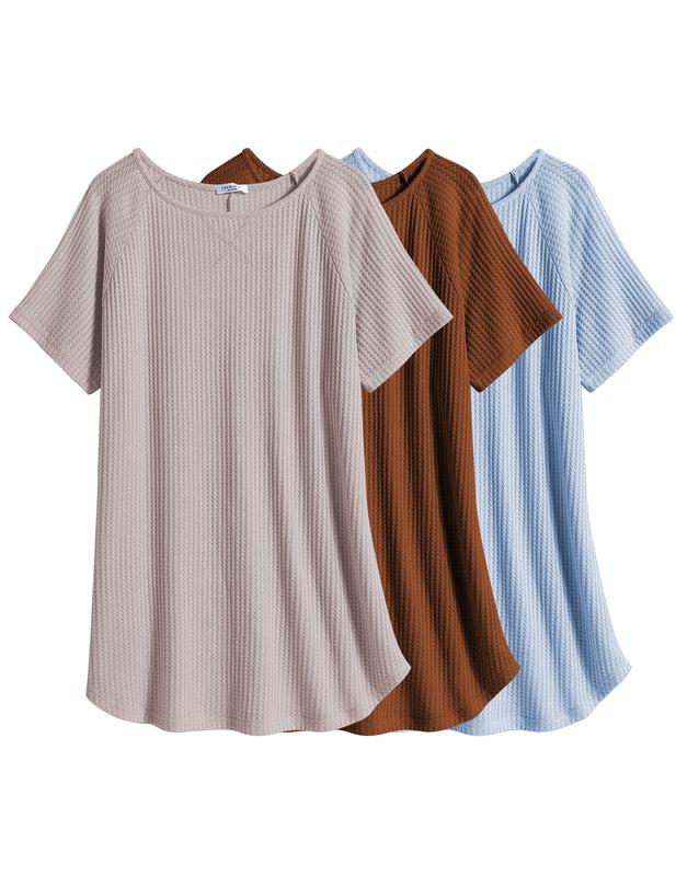 Ekouaer 3 Pack Women's T-shirt Nightgown Waffle Knit Short Sleeve Sleepshirts Casual Cover Ups S-XXXL