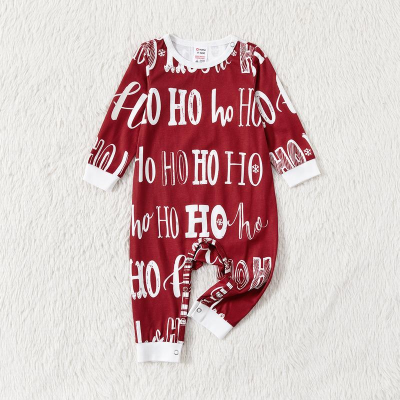 PatPat Christmas Family Matching Allover Letter Print Burgundy Long-sleeve Naia Pajamas Sets