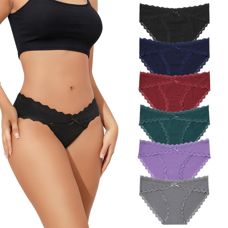 LEVAO Cotton Underwear for Women Cheeky Bikini Panties Ladies Fashion Lace Stretch Hipster Ladies Briefs 6 Pack