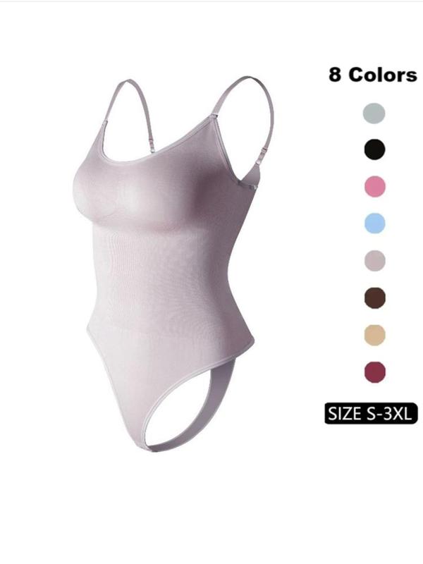 Women's Solid Adjustable Strap Backless Shapewear Bodysuit, Casual Comfy Seamless Tummy Control Butt Lifting Bodysuit for Daily Wear, Ladies Shapewear for All Seasons, Downtown Girl Clothes