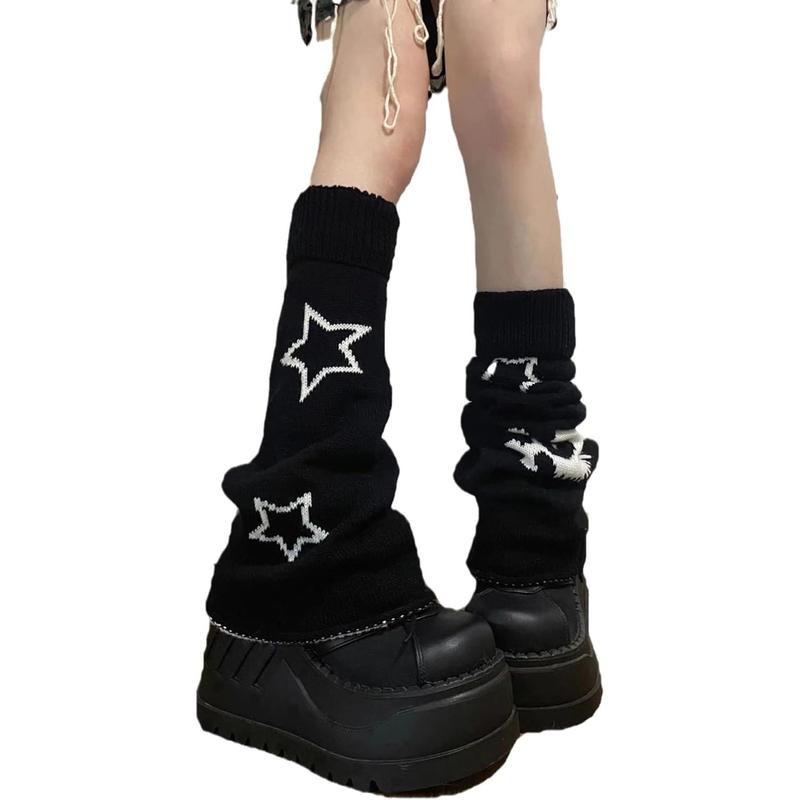 Gothic  Print Two Side Wear Knitted Leg Warmers Socks Y2k Star Punk Girls   Streetwear Leg Cover