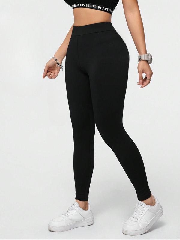 Women's Solid High Waist Leggings, Casual Comfy Breathable Skinny Pants for Daily Wear, Ladies Bottoms for Spring & Fall