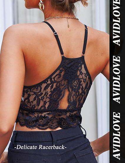 Avidlove Lace Bralette for Women High Neck Camisoles Racerback Double-Layered Crop Top Womenswear