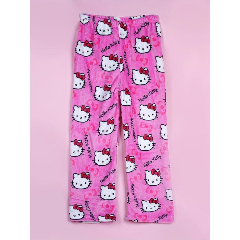 Fashion women PajamasTrousers Kawaii Woolen Anime Cartoon Casual Home Pants Winter Clothing Cat Pajamas Christmas Flannel