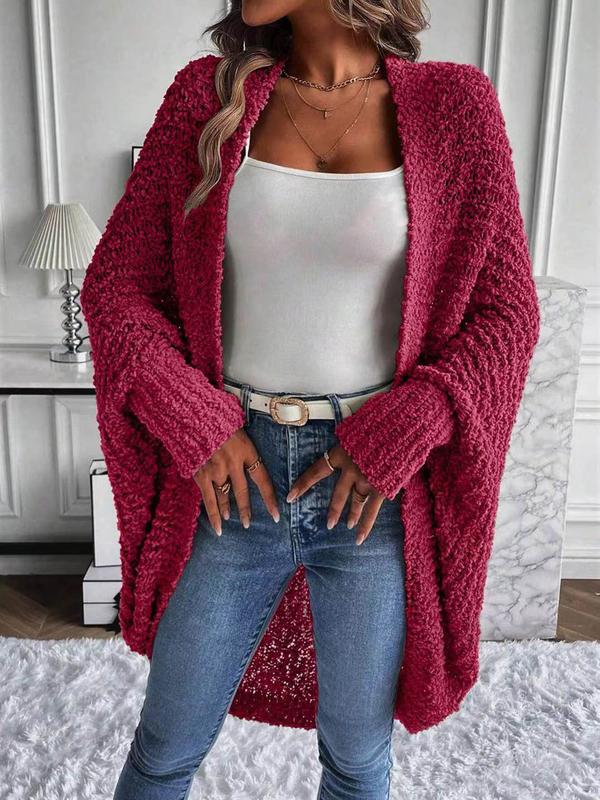 Women's Solid Color Batwing Sleeve Open Front Cardigan, Casual Long Sleeve Outerwear for Fall & Winter, Women's Knit Clothing for Daily Wear