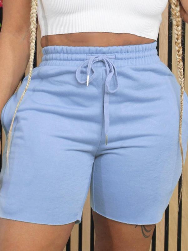 Women's Plain Drawstring Waist Track Shorts, Casual Pocket Shorts for Summer, Women's Bottoms for Daily Wear