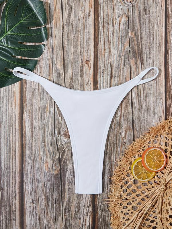 Women's Solid Drop Waist Swimsuit Thong, Casual Comfy Seamless Swimwear Bottoms, Summer Bikini Bottoms for Women