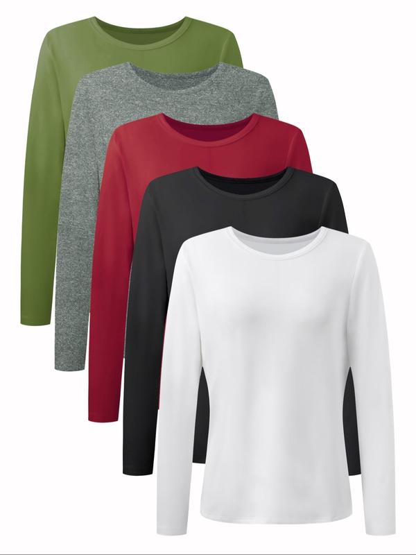 Women's Solid Long Sleeve Tee, T-shirts for Women, Basic Casual Round Neck T-shirt for Fall & Winter, T Shirts for Women, Women's Top for Daily Wear, Fall Clothing Women, 90s Clothes, Fall Outfits