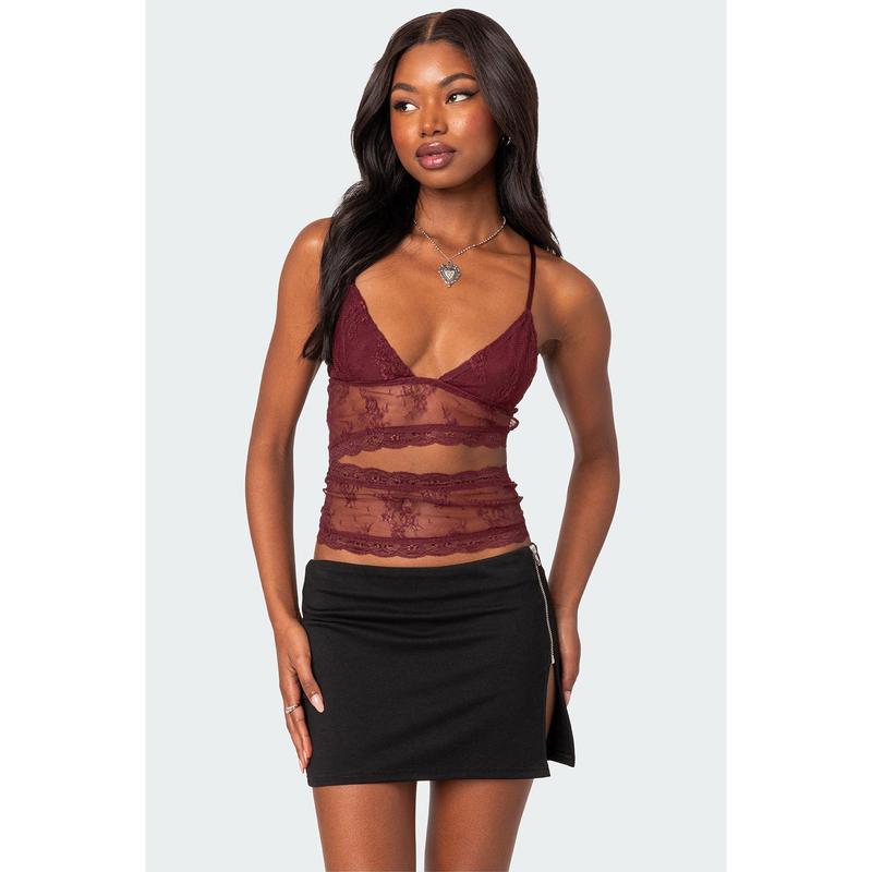 Spice Cut Out Sheer Lace Tank Top