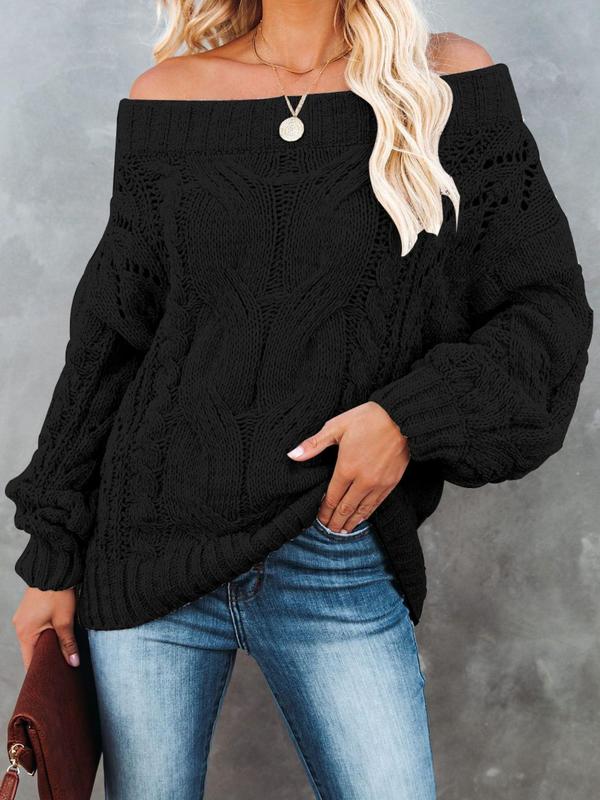 Women's Plain Textured Off Shoulder Sweater, Fall Outfits, Fallfreshness Casual Drop Shoulder Long Sleeve Jumper for Daily Wear, Ladies Knitwear for All Seasons, Fall Outfit