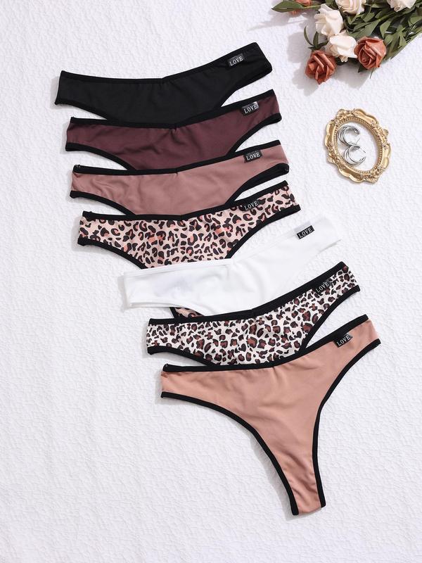 Women's Leopard Print Thongs, Soft Comfy Breathable Contrast Binding Panties for Daily Wear, Underwear for All Seasons