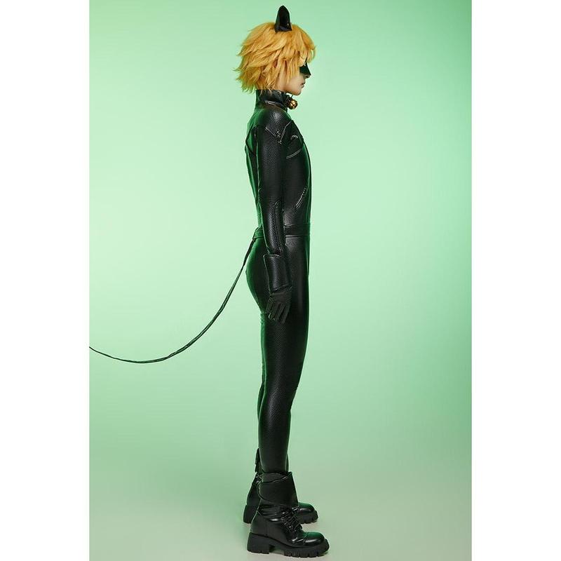 Miraculous Cat Noir Elastic Leather Jumpsuit Halloween Cosplay Costume Set Unisex Adult