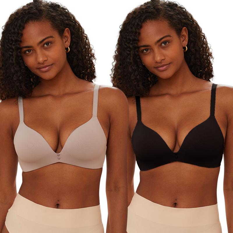 FINETOO Women Wireless Bras Comfortable T-Shirt Bra Full Coverage  Lightly Lined Push Up Bra Sexy V-Neck Bralettes Ladies Lingerie Underwear Womenswear