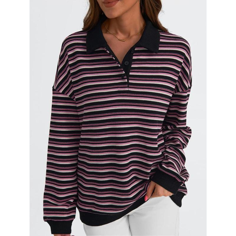 Women's Oversized Striped Polo Sweatshirt