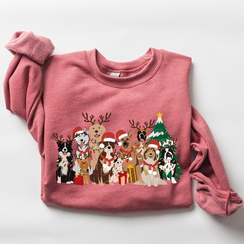 Christmas Dogs, Antlers, Reindeer, Santa, Dog Lover Sweatshirt, Crew Neck, Women's, Crewneck