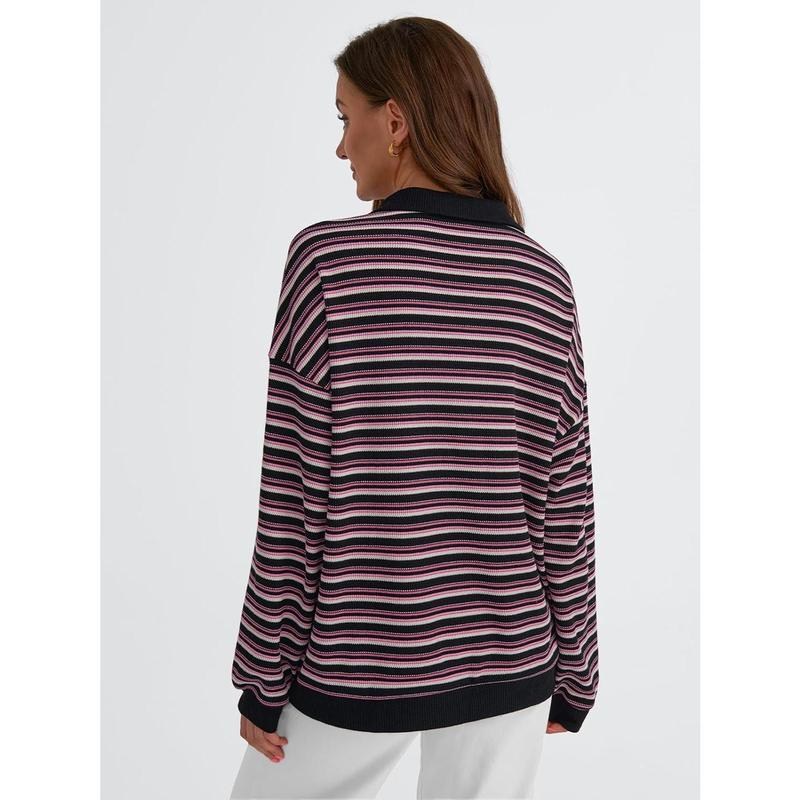 Women's Oversized Striped Polo Sweatshirt