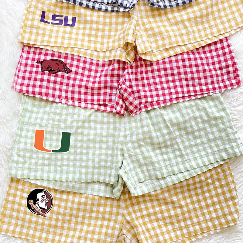 Personalized NCAA College Football Gingham Shorts, Women Gingham Shorts, Gift for Bed Party